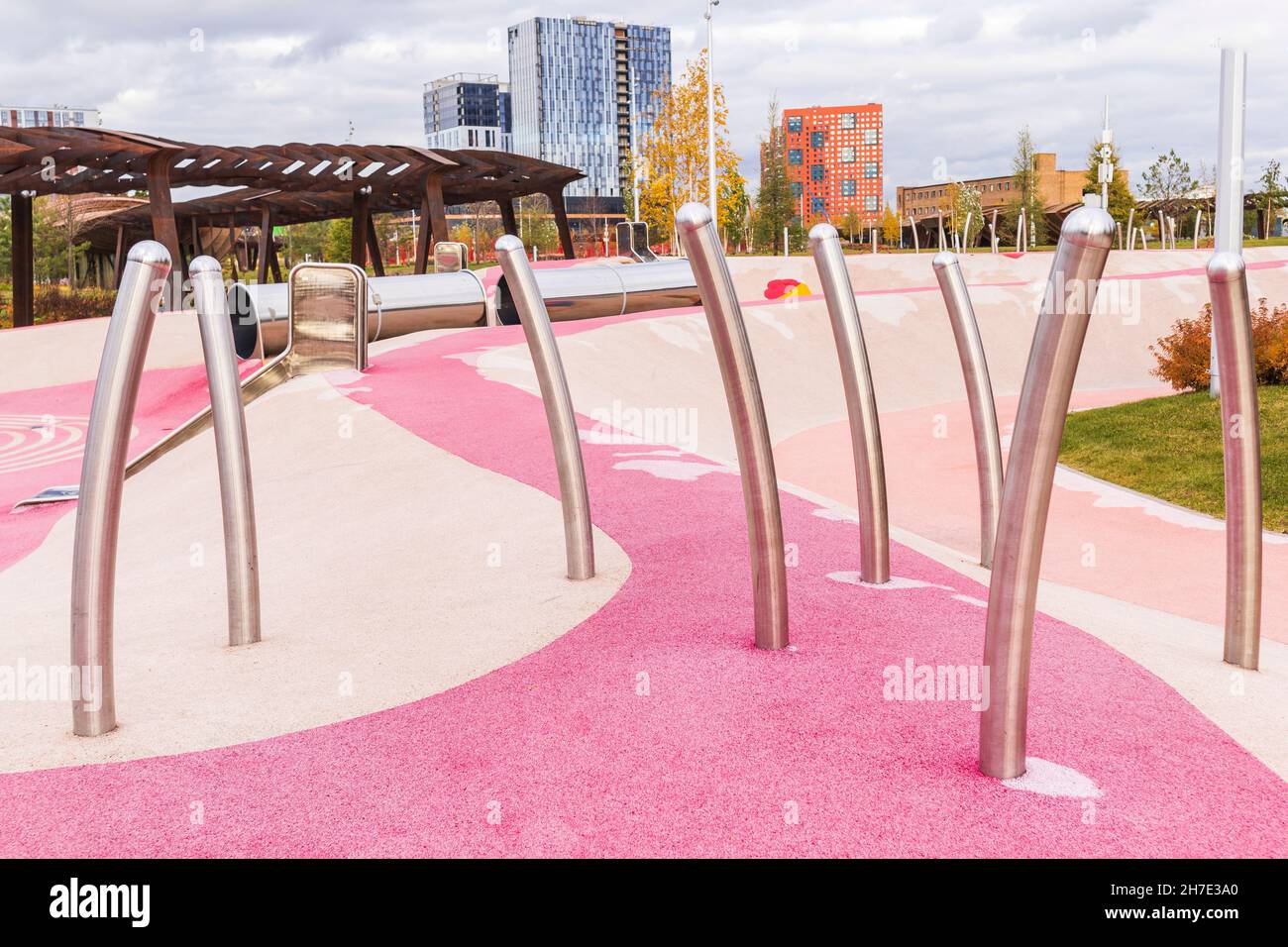 children's pink playground new modern style minimalistic design yard architecture.concept new