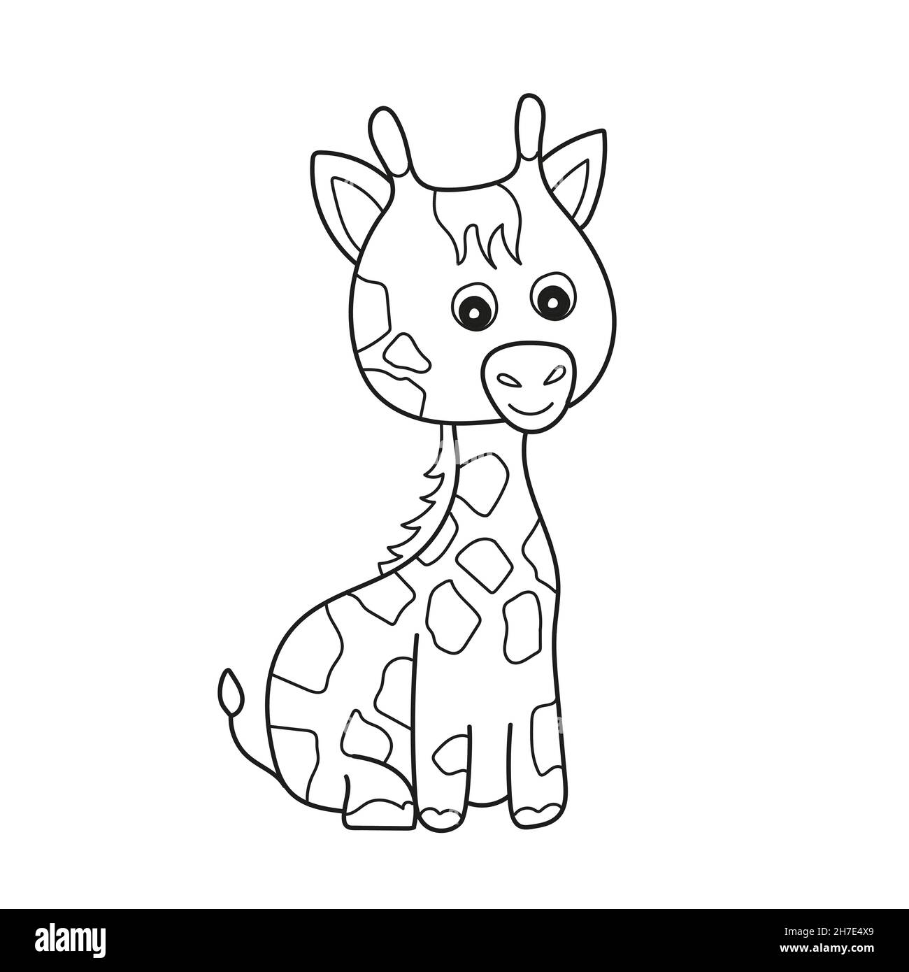 Simple coloring page. Outline clip art to color - giraffe. Black and white image. Stock Vector