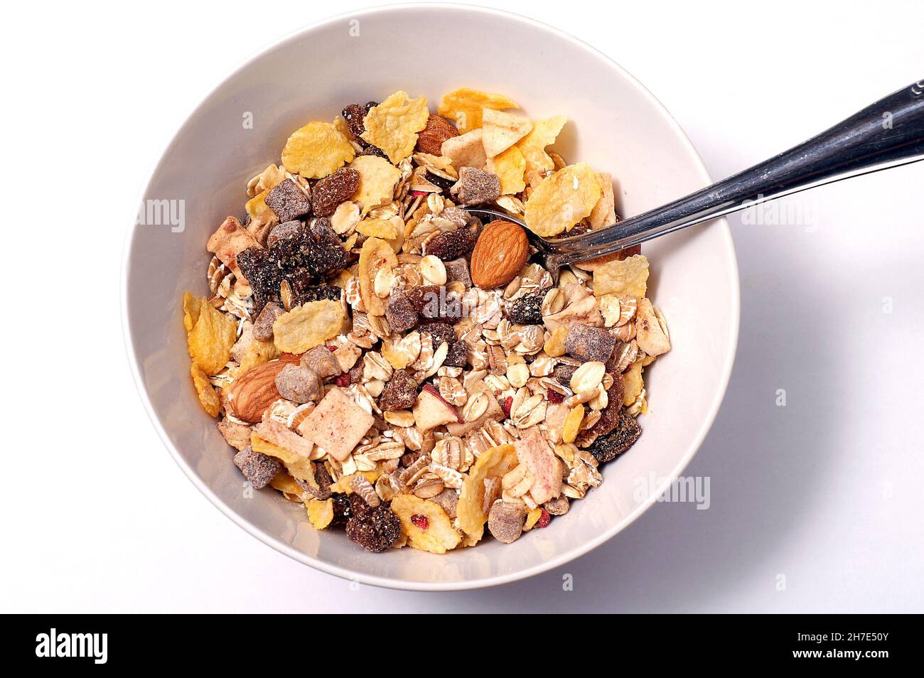 Mixture of oat flakes with various fruit varieties for breakfast Stock