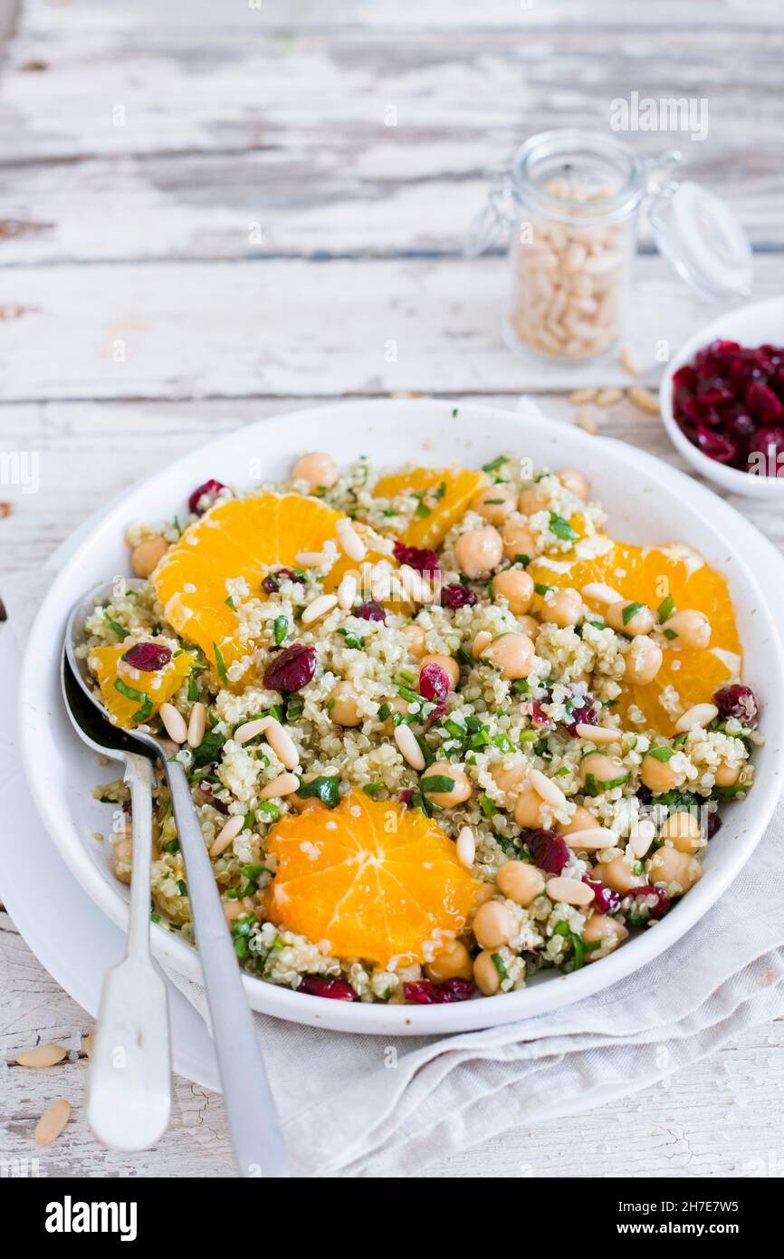 Quinoa salad with orange, chickpeas, cranberries and pine nuts Stock