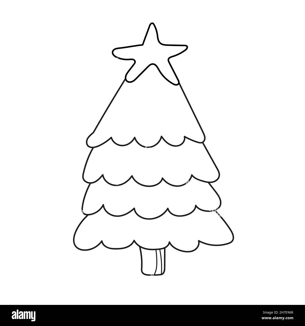 Simple coloring page. New Year Tree to be colored, the coloring book for preschool kids with easy educational gaming level. Stock Vector