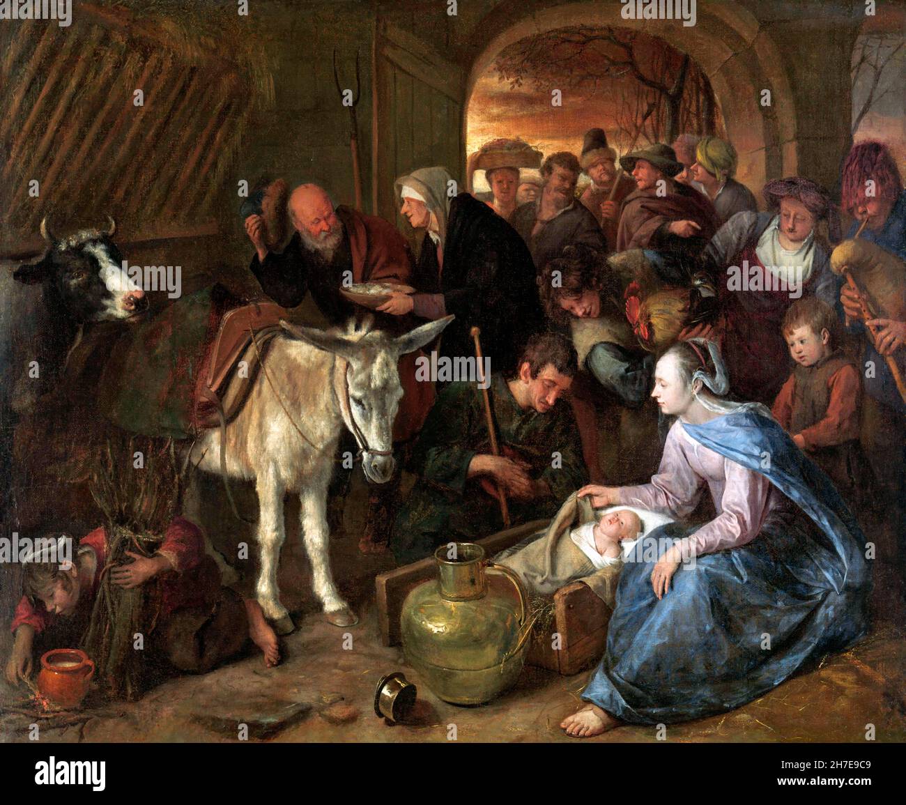 The Adoration of the Shepherds by Jan Steen, oil on canvas, 1660-79 Stock Photo