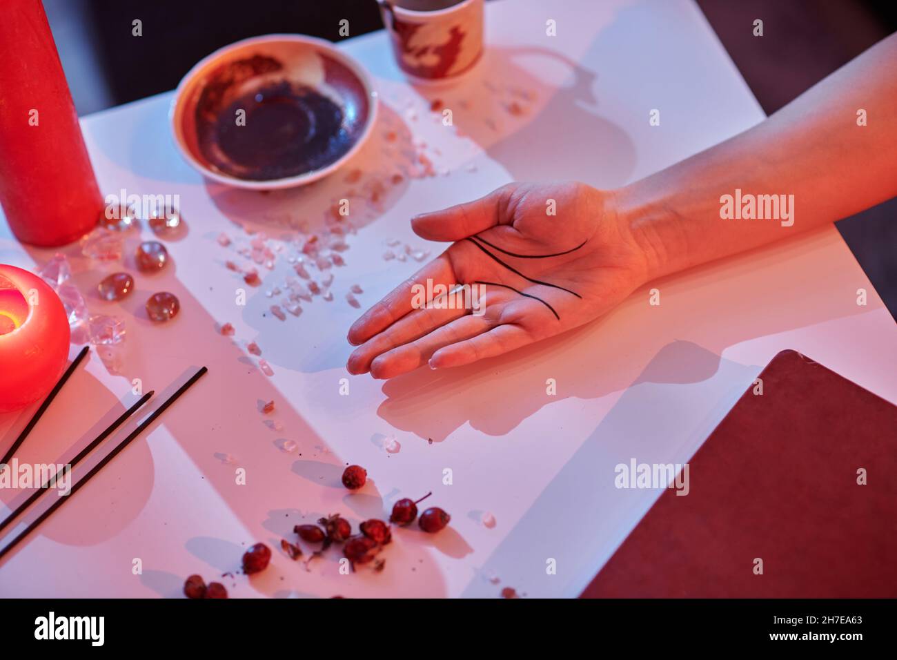 Three Major Creases Palm reader showing three main palmar creases Stock Photo - Alamy