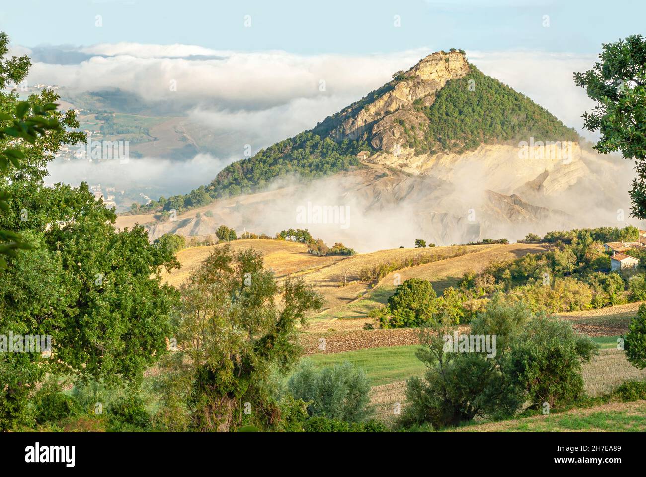 Scenic view at the Maiolo Hill near San Leo, Emilia-Romagna, Italy Stock Photo