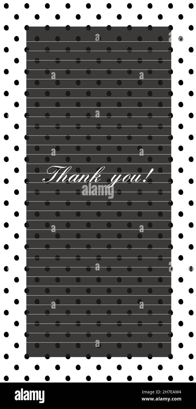 Business vertical card with message Thank you! phrase to client with gratitude, vector. Decoration polka dot frame lined card with place copy space. Stock Vector