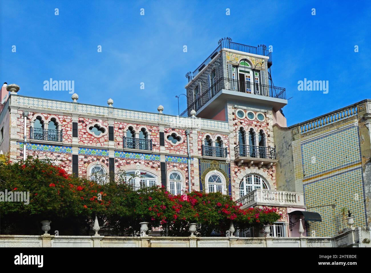 Palace of the Fountain d'El Rei (Palacete Chafariz d'El Rei), eclectic building of neo-moorish style dating from end of XIX, serves as home boutique h Stock Photo