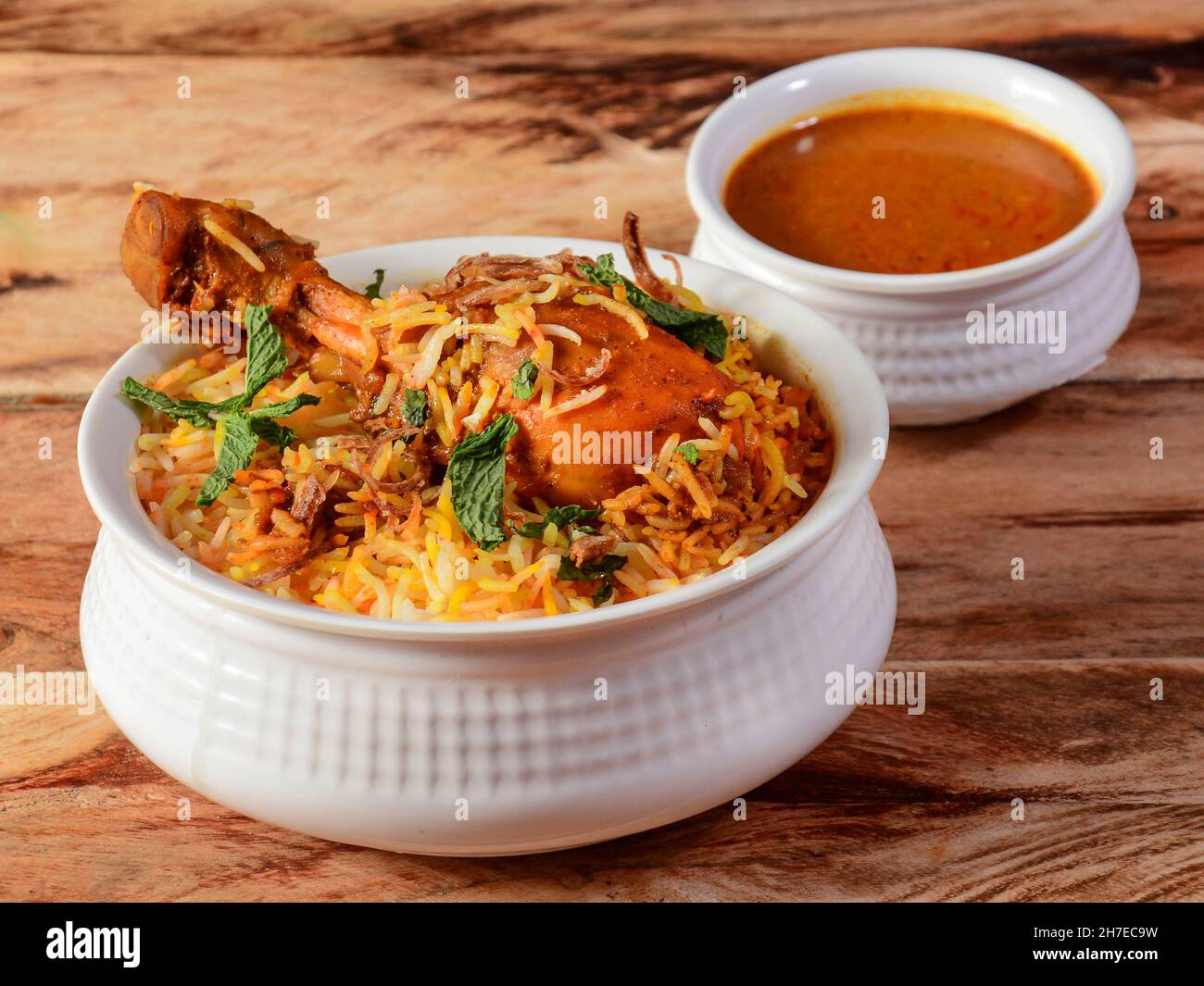 Traditional Hyderabadi Chicken dum Biryani made of Basmati rice cooked