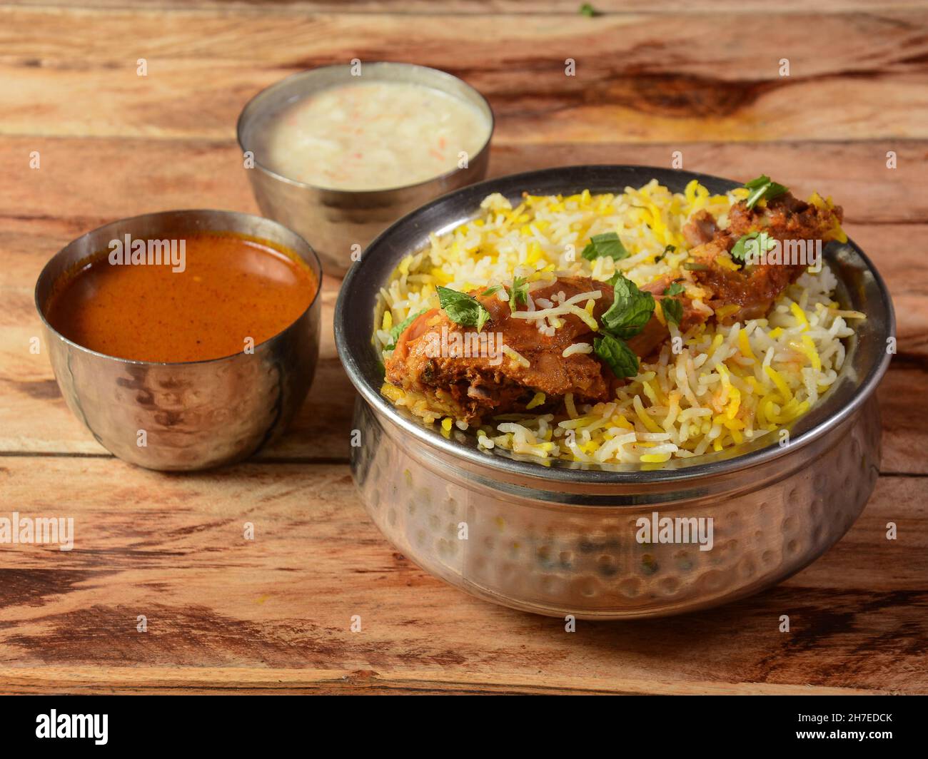 Traditional Hyderabadi Chicken dum Biryani made of Basmati rice cooked