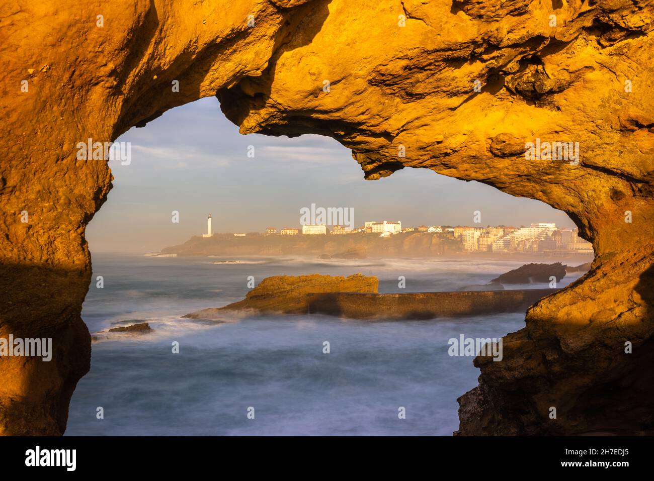 Bay of Biscay at sunset, Biarritz in France Stock Photo