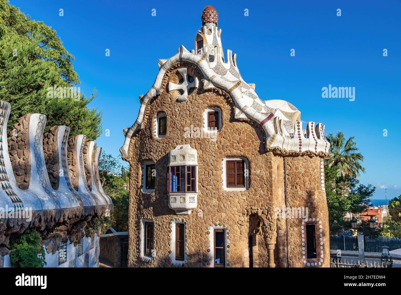 The famous Parc Güell designed by the architect Antoni Gaudí in the ...
