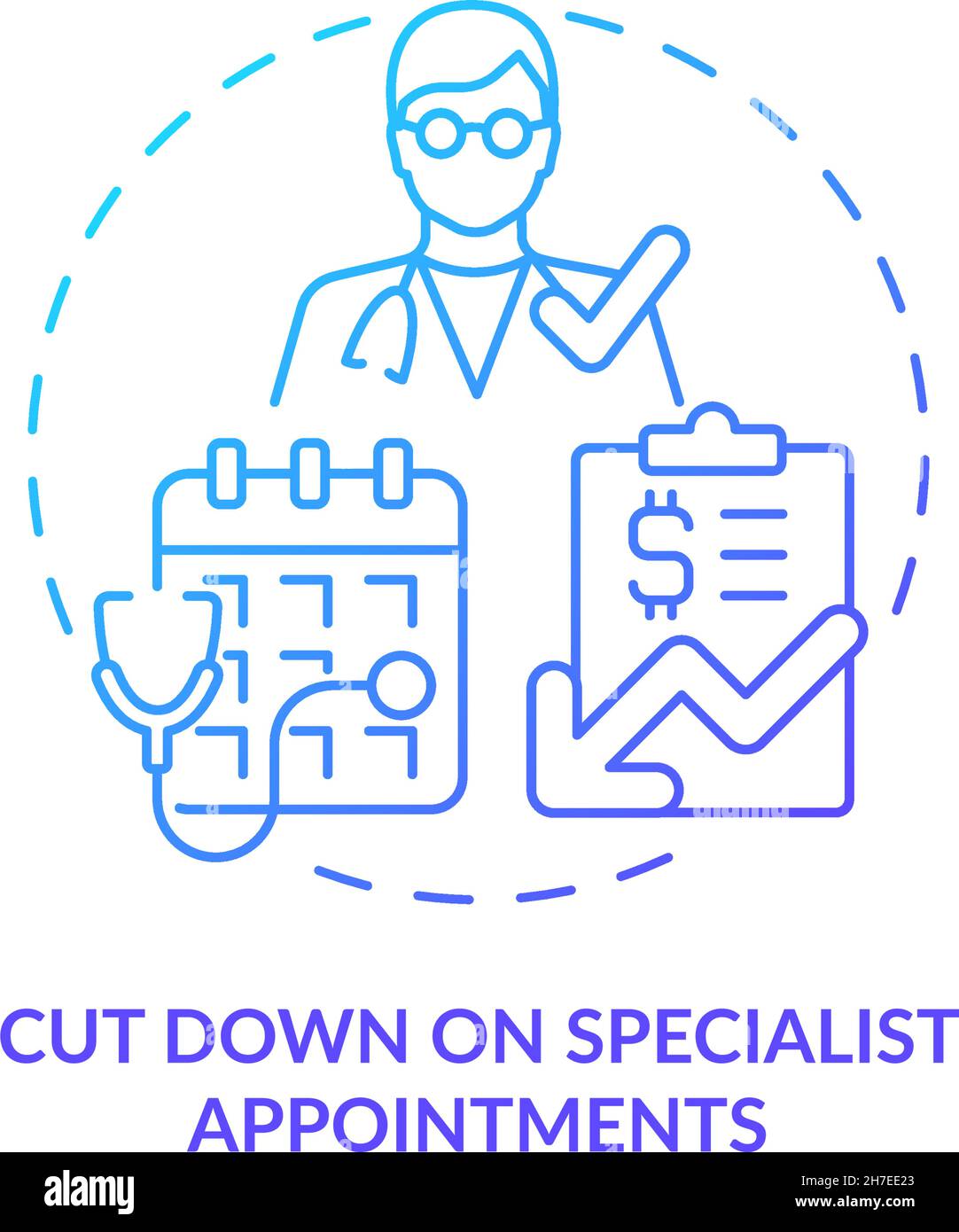 Cut down on specialist appointments blue gradient concept icon Stock Vector