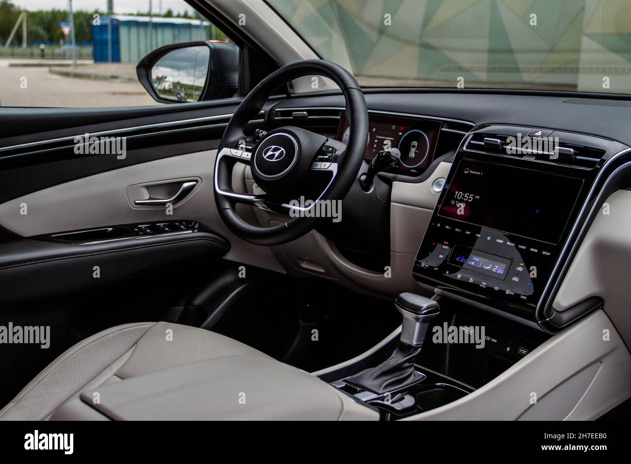 MOSCOW, RUSSIA - SEPTEMBER 9, 2021 New Hyundai Tucson Fourth generation (NX4),  a compact crossover SUV car model year 2021. Interior close up view. In  Stock Photo - Alamy