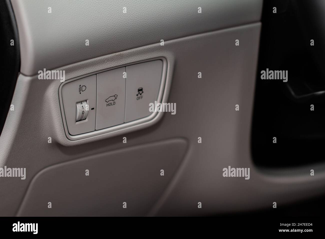 Close up view of modern car electronic safety systems control panel ...