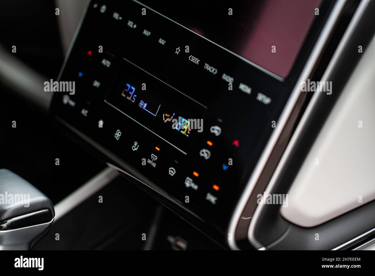 Digital control panel car air conditioner dashboard. Modern car