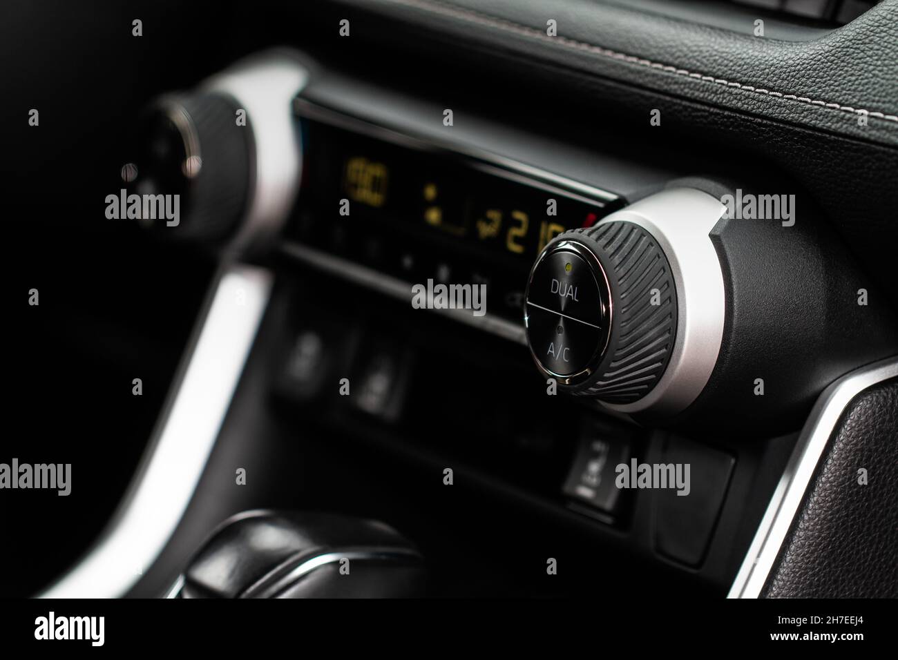 Digital control panel car air conditioner dashboard. Modern car
