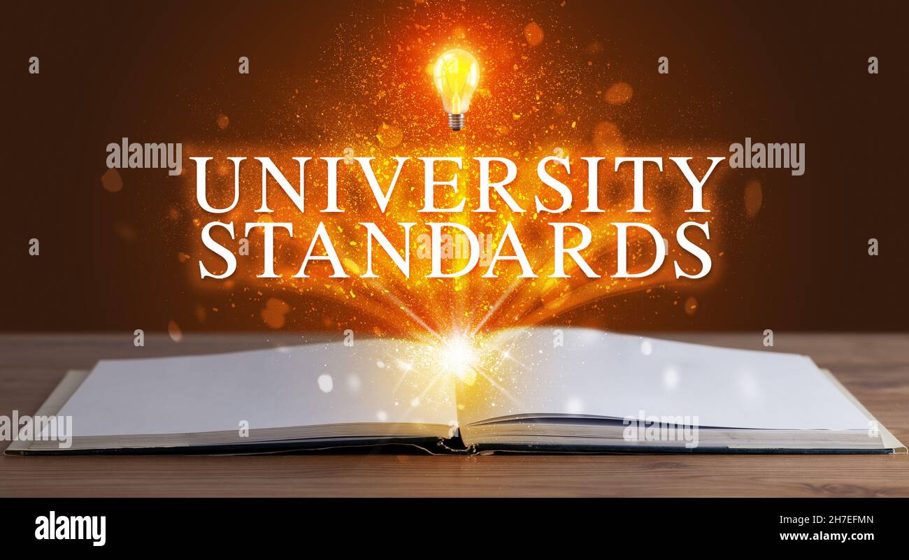 University Inscription Examples Educational inscription coming out from an open book Stock Photo - Alamy