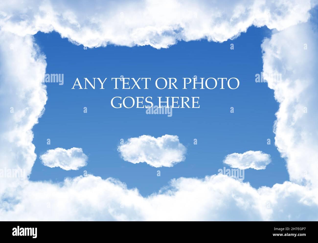 White cloud shaped frame isolated over blue sky background for ...