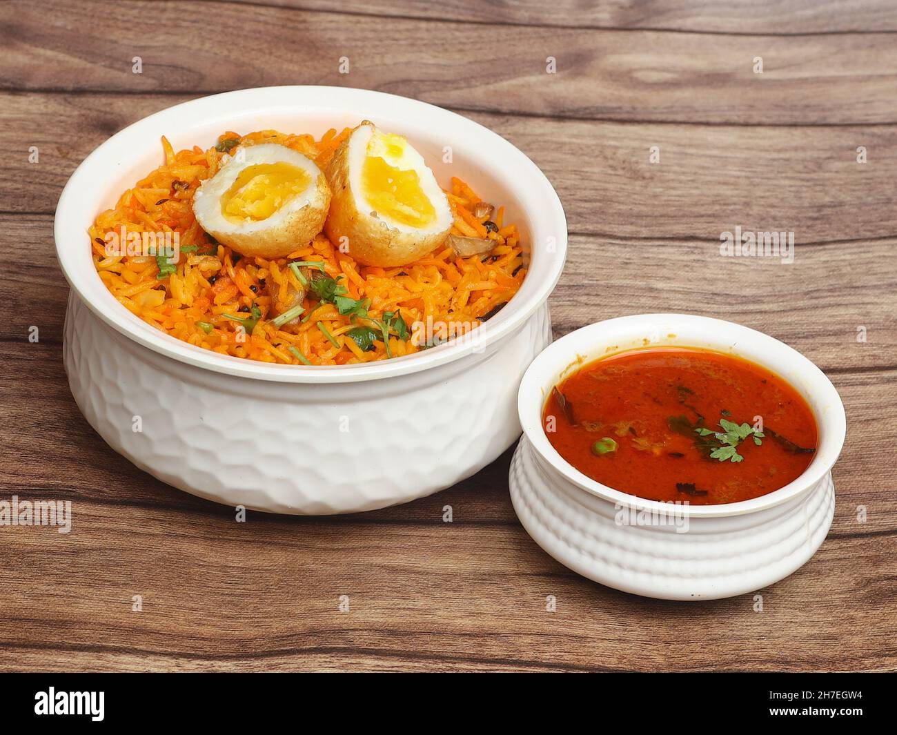 Egg Biryani Basmati rice cooked with masala and spices and served