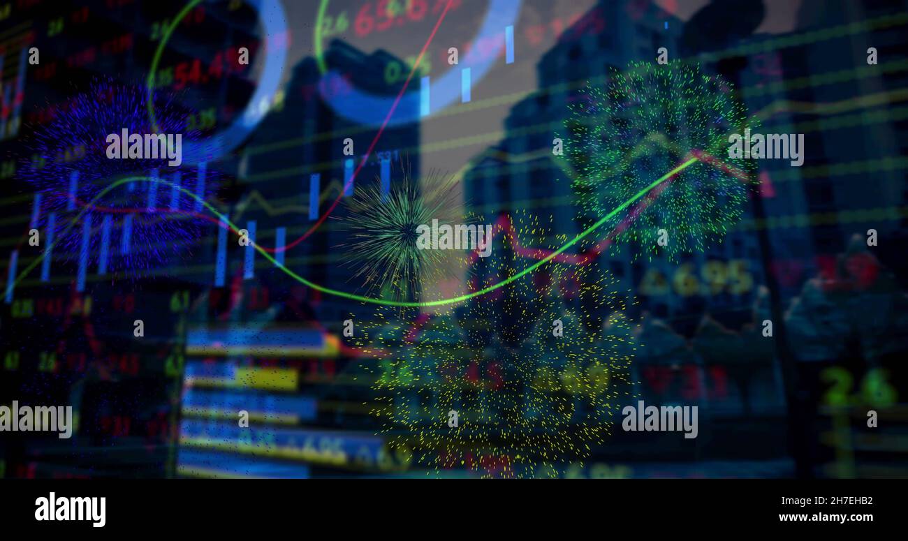 Firework Night Graphs Image of statistics over fireworks and buildings Stock Photo - Alamy