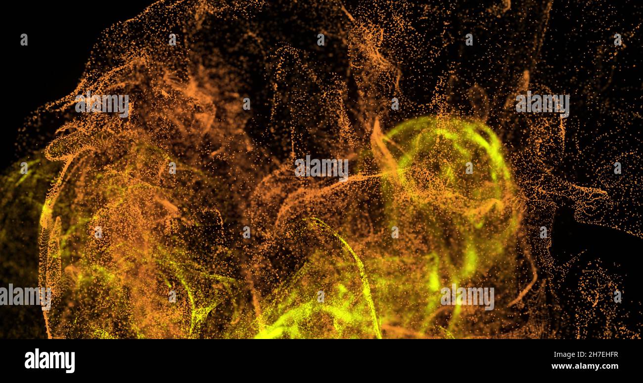 Image of orange and yellow particles moving over black background Stock ...