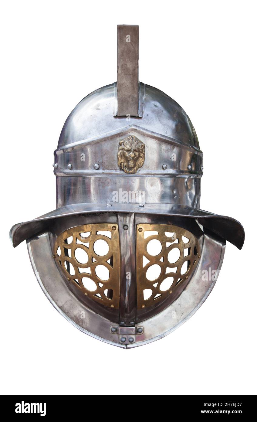 Murmillo-class gladiator helmet. Isolated over white Stock Photo - Alamy