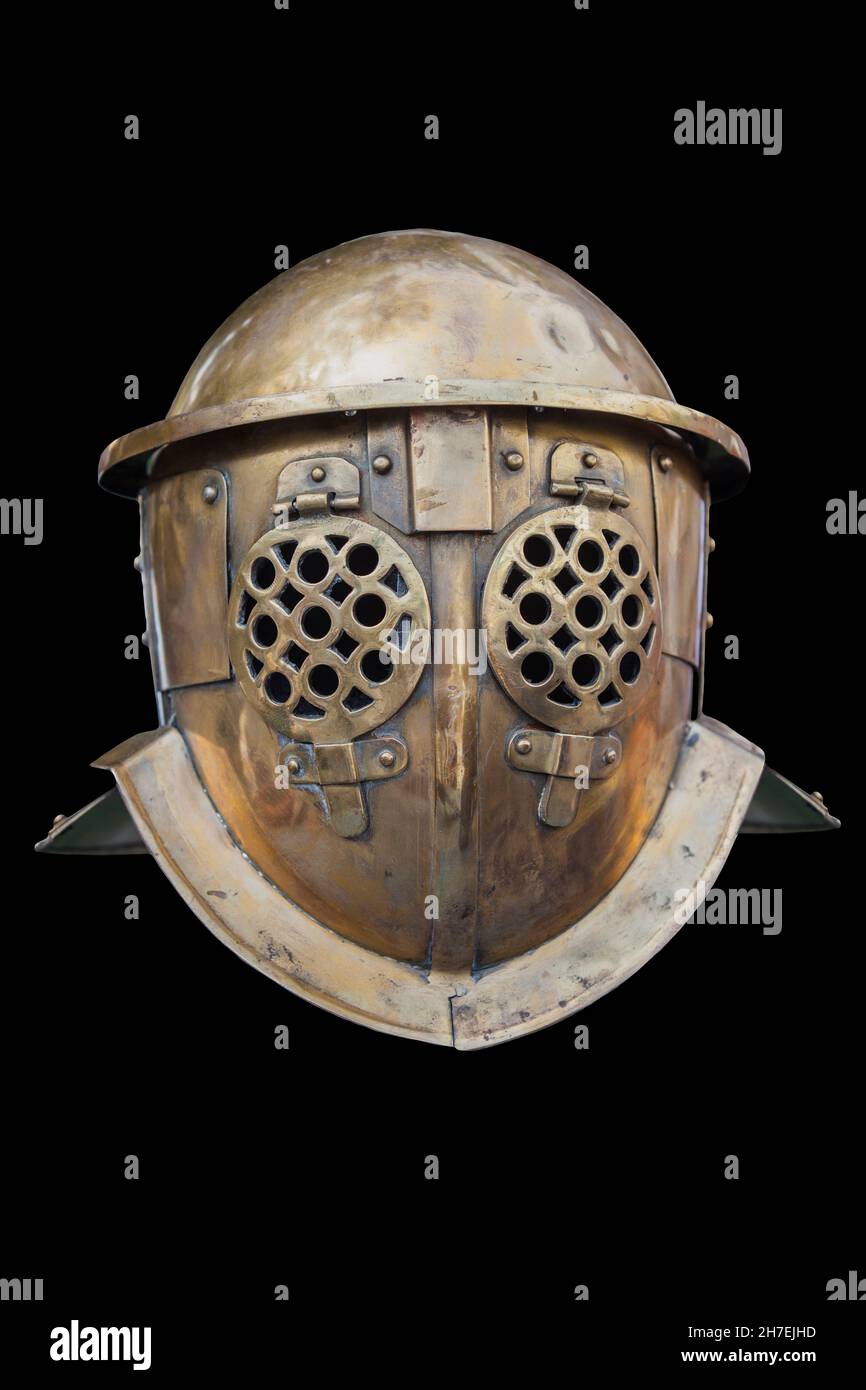 Provocator-class gladiator helmet. Isolated over black Stock Photo