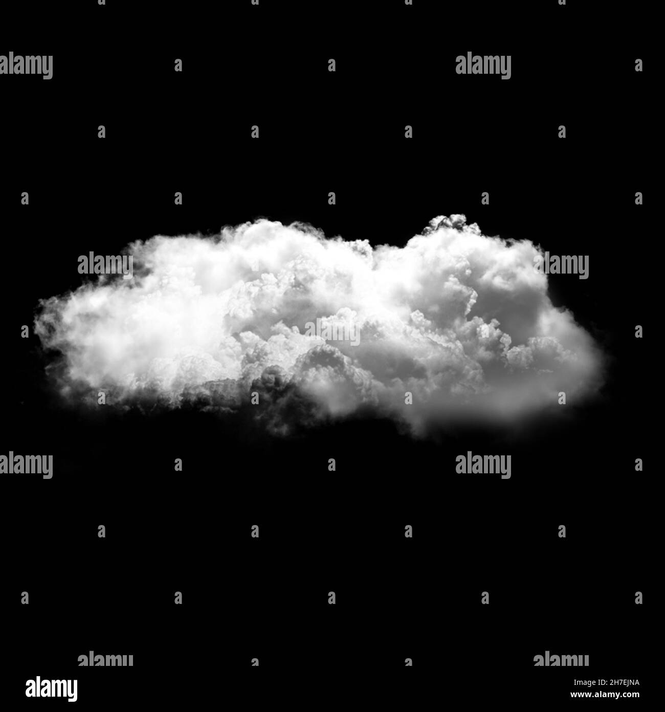Single white fluffy cloud flying over black background, 3D rendering ...