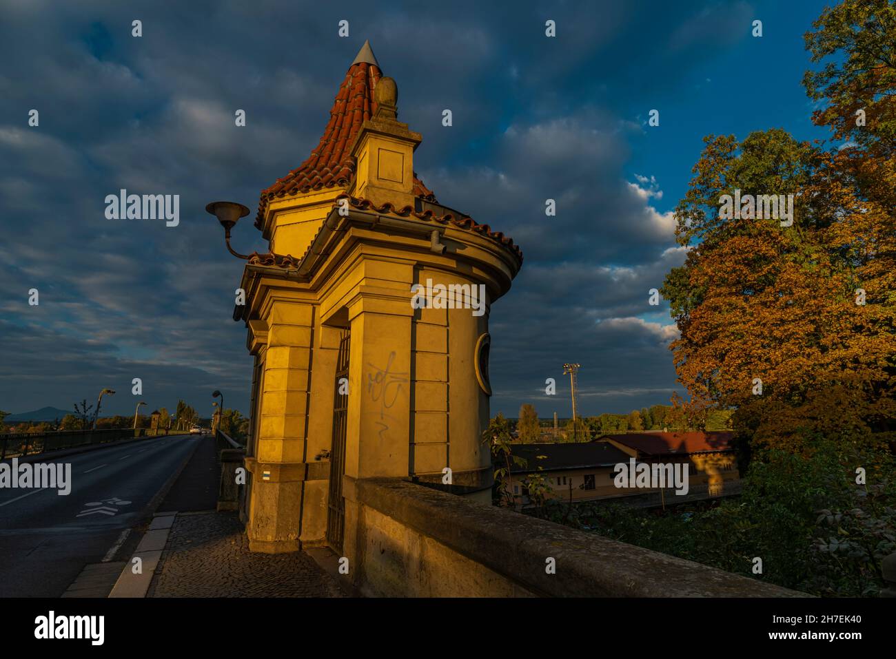 Orange Sunset In Roudnice Nad Labem Town With Old Church And Towers orange-sunset-in-roudnice-nad-labem-town-with-old-church-and-towers