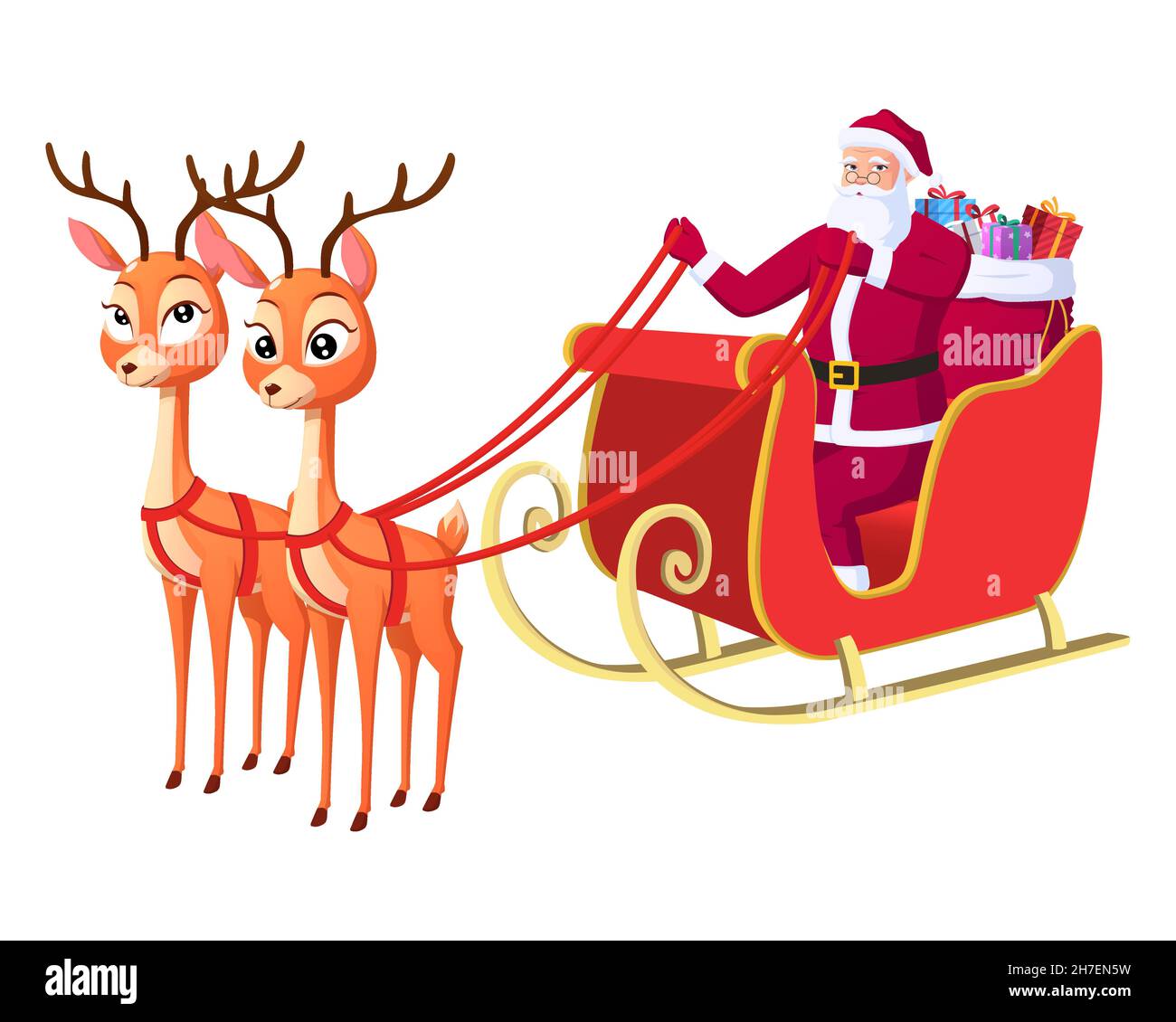 Santa Claus Riding Sleigh With Reindeer and Gift Bag Isolated Vector  Illustration Stock Vector Image & Art - Alamy