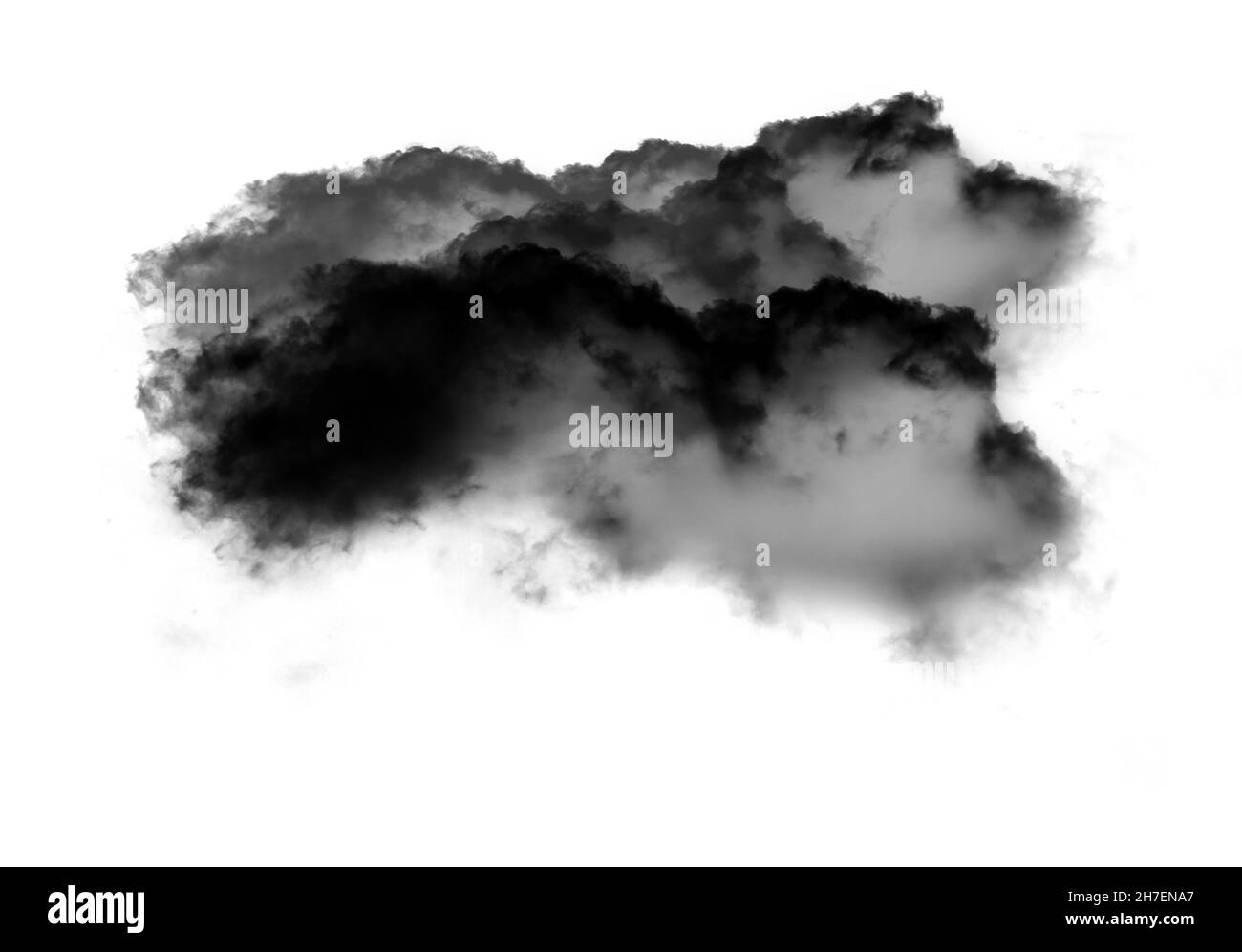 Single black cloud of smoke isolated over white background, realistic