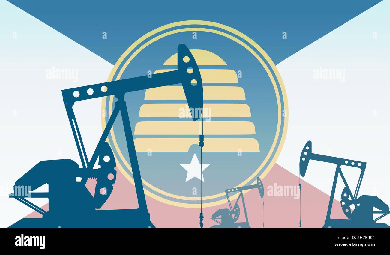 silhouette of oil pump against flag of Commemorative Utah state USA