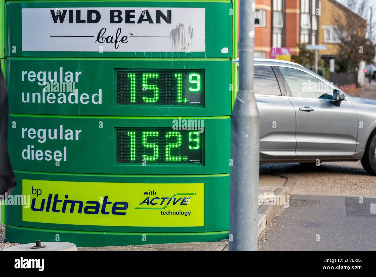 Expensive fuel price at a BP petrol station in Southend on Sea, Essex