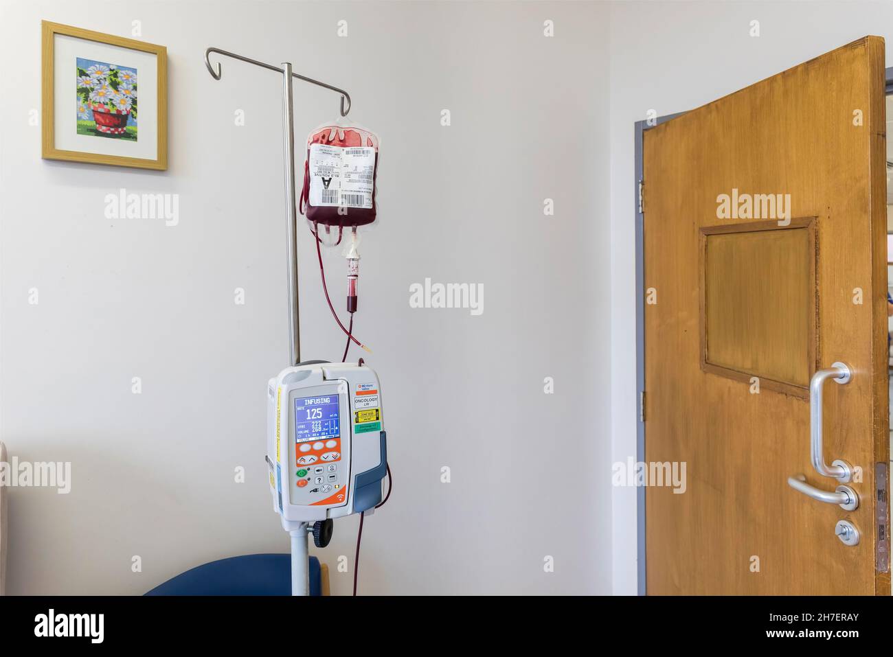 Blood transfusion in progress using Alaris Nexus GP volumetric pump Stock Photo Alamy