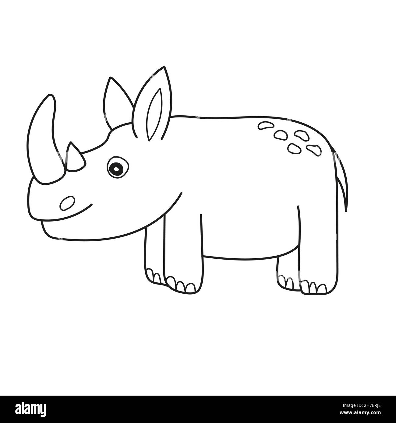 Simple coloring page. Cute rhinoceros. Vector illustration of cute cartoon rhinoceros character for children, coloring and scrap book Stock Vector