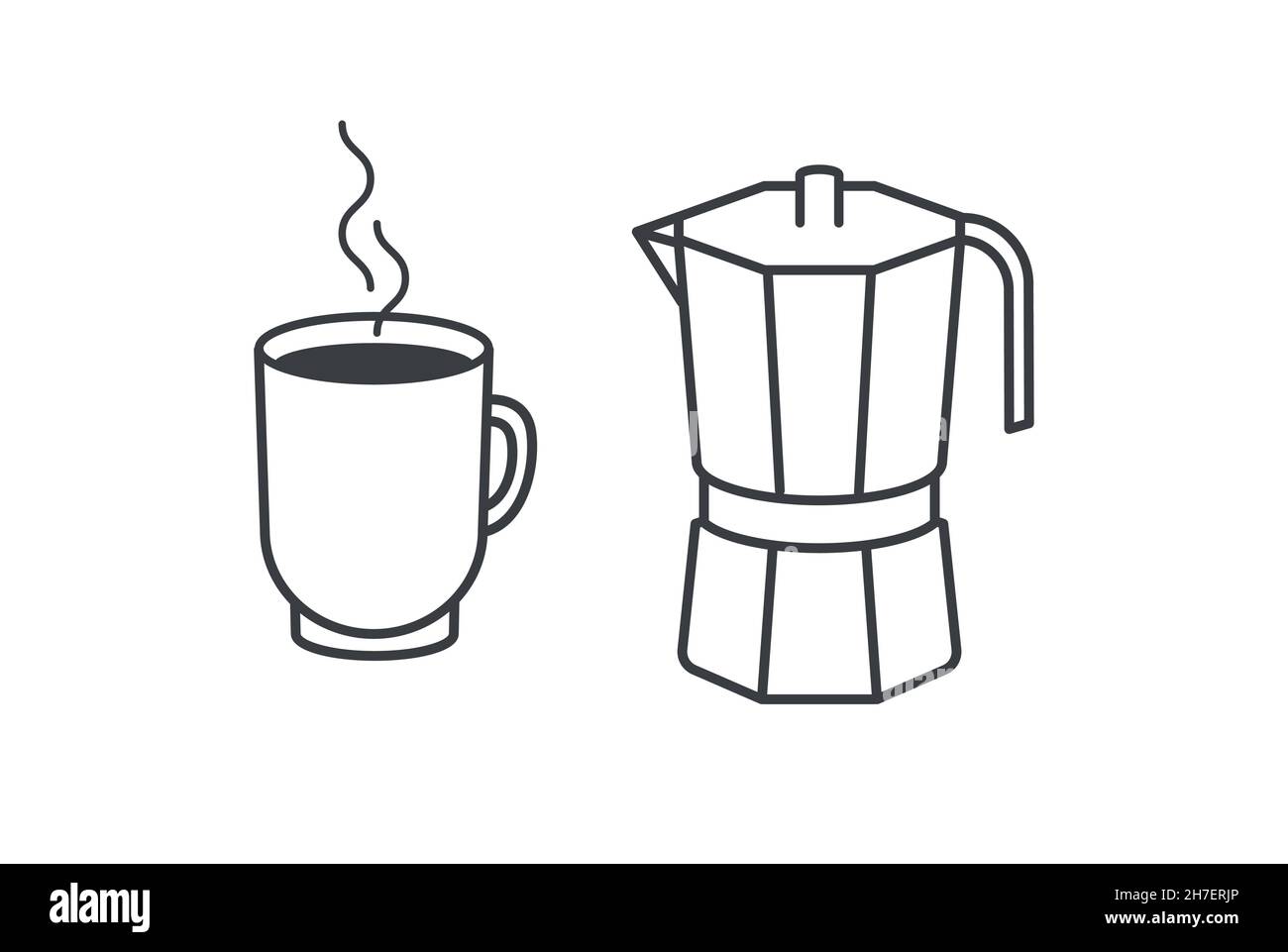 Coffee Pot and Cup of Coffee. Coffeepot. Breakfast. Coffee Shop Design Template Stock Vector