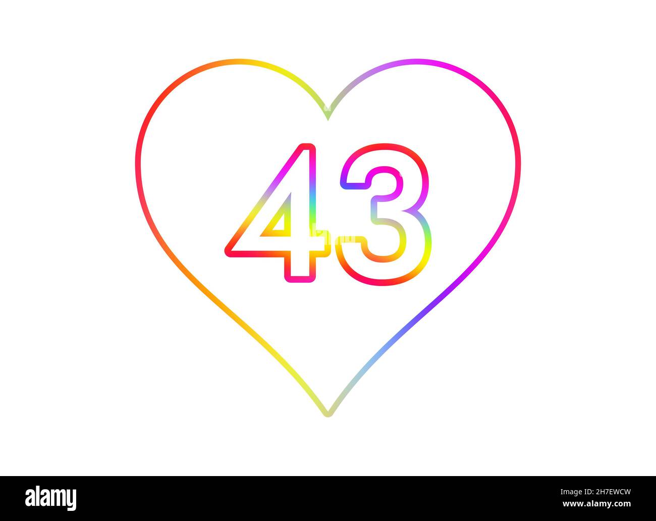 Number 43 into a white heart with rainbow color outline Stock Photo - Alamy