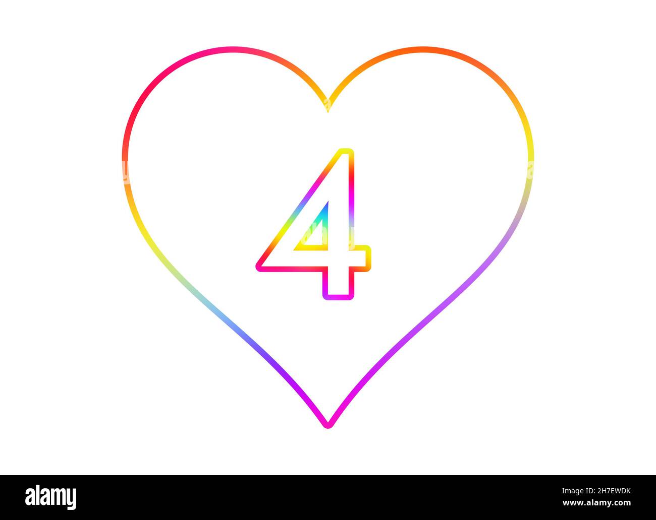 Number 4 into a white heart with rainbow color outline Stock Photo - Alamy