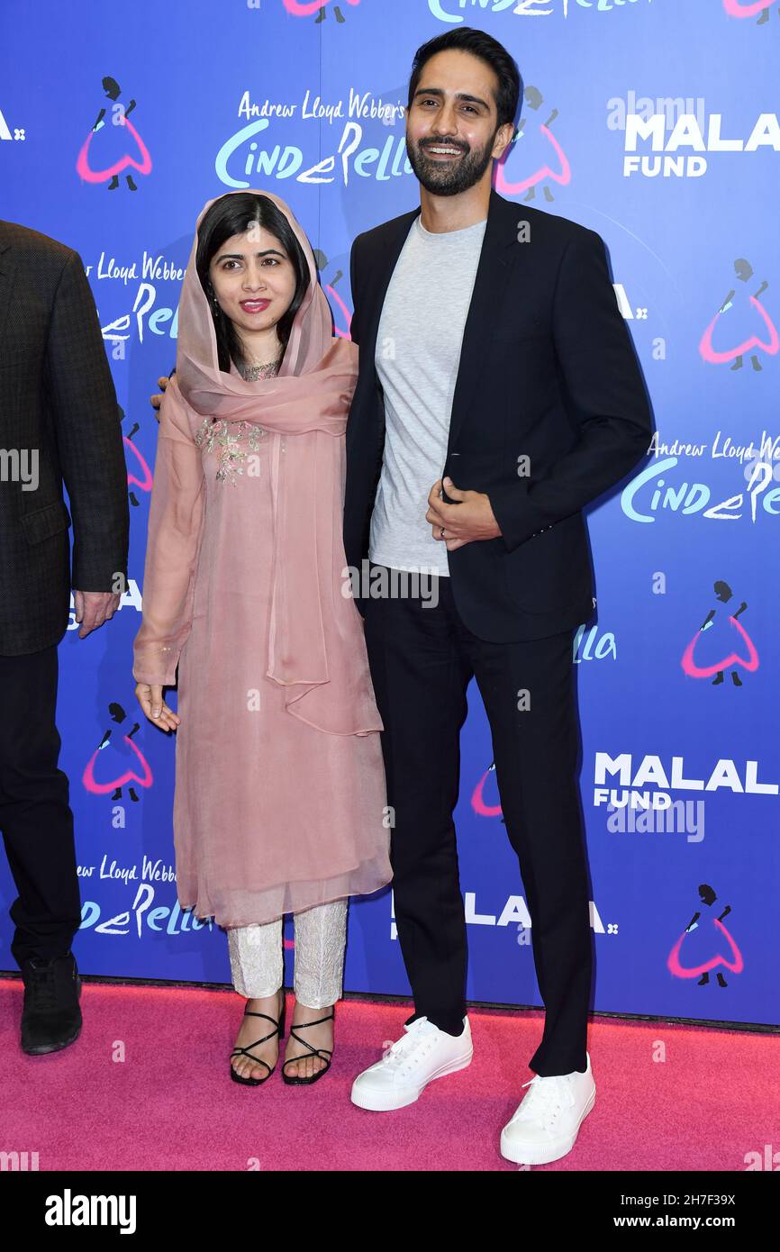 November 22nd, 2021, London, UK. Malala Yousafzai and husband Asser Malik  arriving at the Cinderella Malala Fund Gala Performance, Gillian Lynne  Theatre, London. Credit: Doug Peters/EMPICS/Alamy Live News Stock Photo -  Alamy