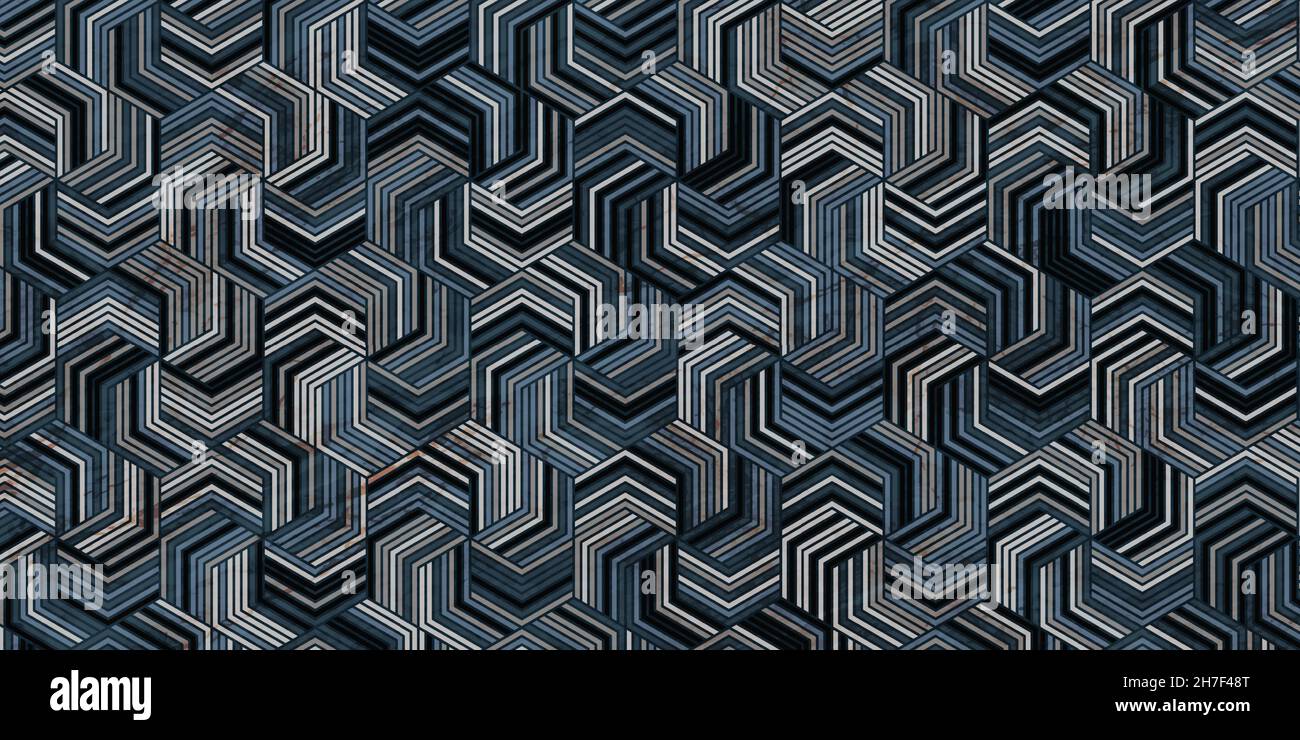 Geometric pattern grunge background with stripes wavy lines polygonal shape and marble texture Stock Vector