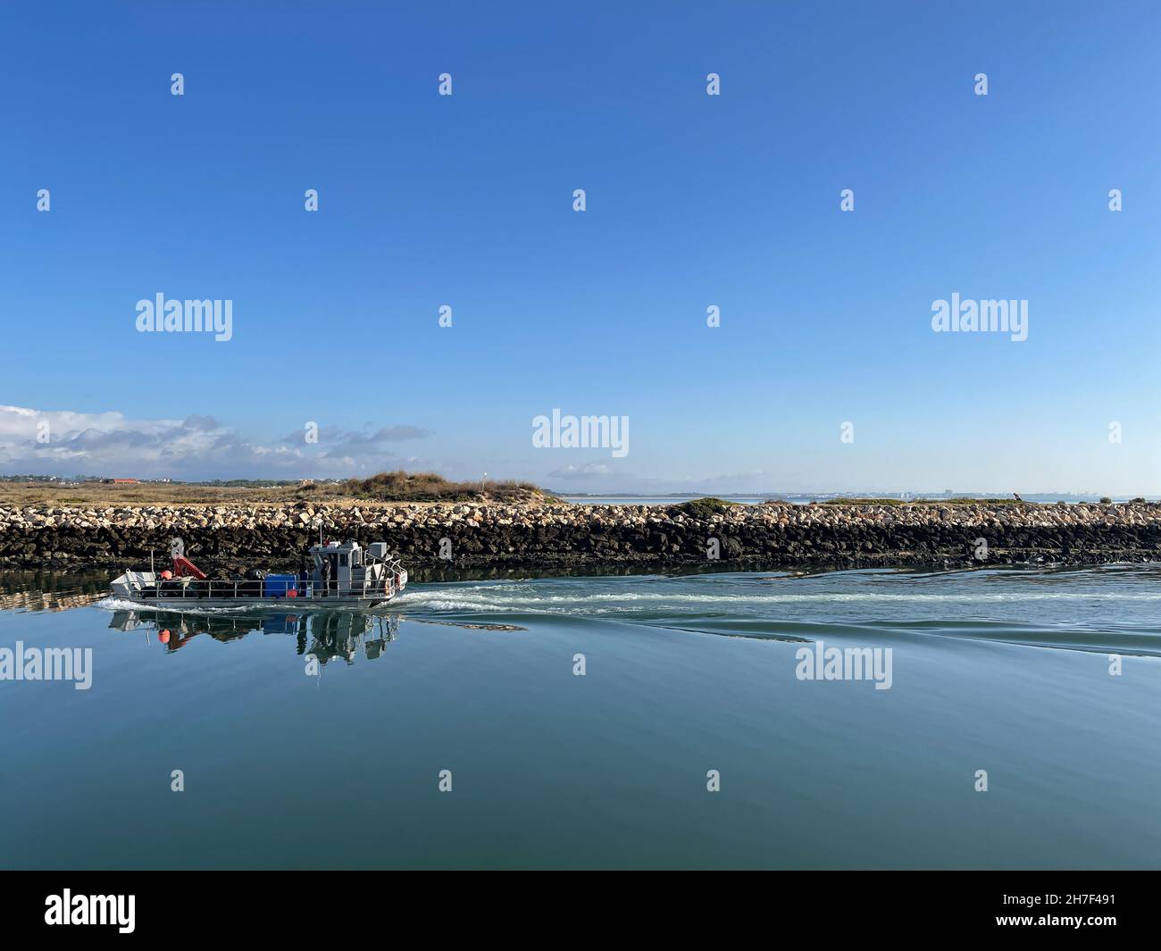 Panorama of Lagos marina, Algarve, Portugal, aerial drone wide view . Stock Photo