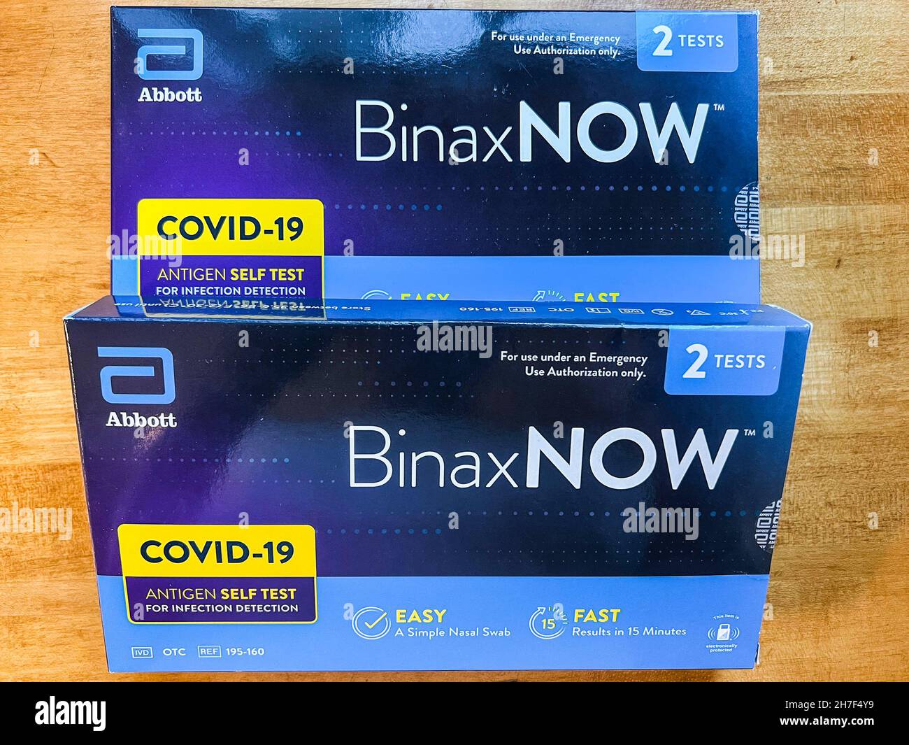 The BinaxNOW COVID19 Self Test by Abbott Laboratories is displayed in
