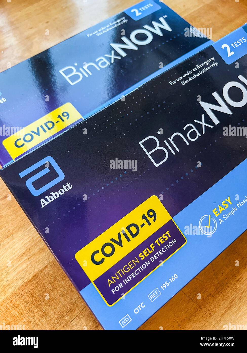 The BinaxNOW COVID19 Self Test by Abbott Laboratories is displayed in