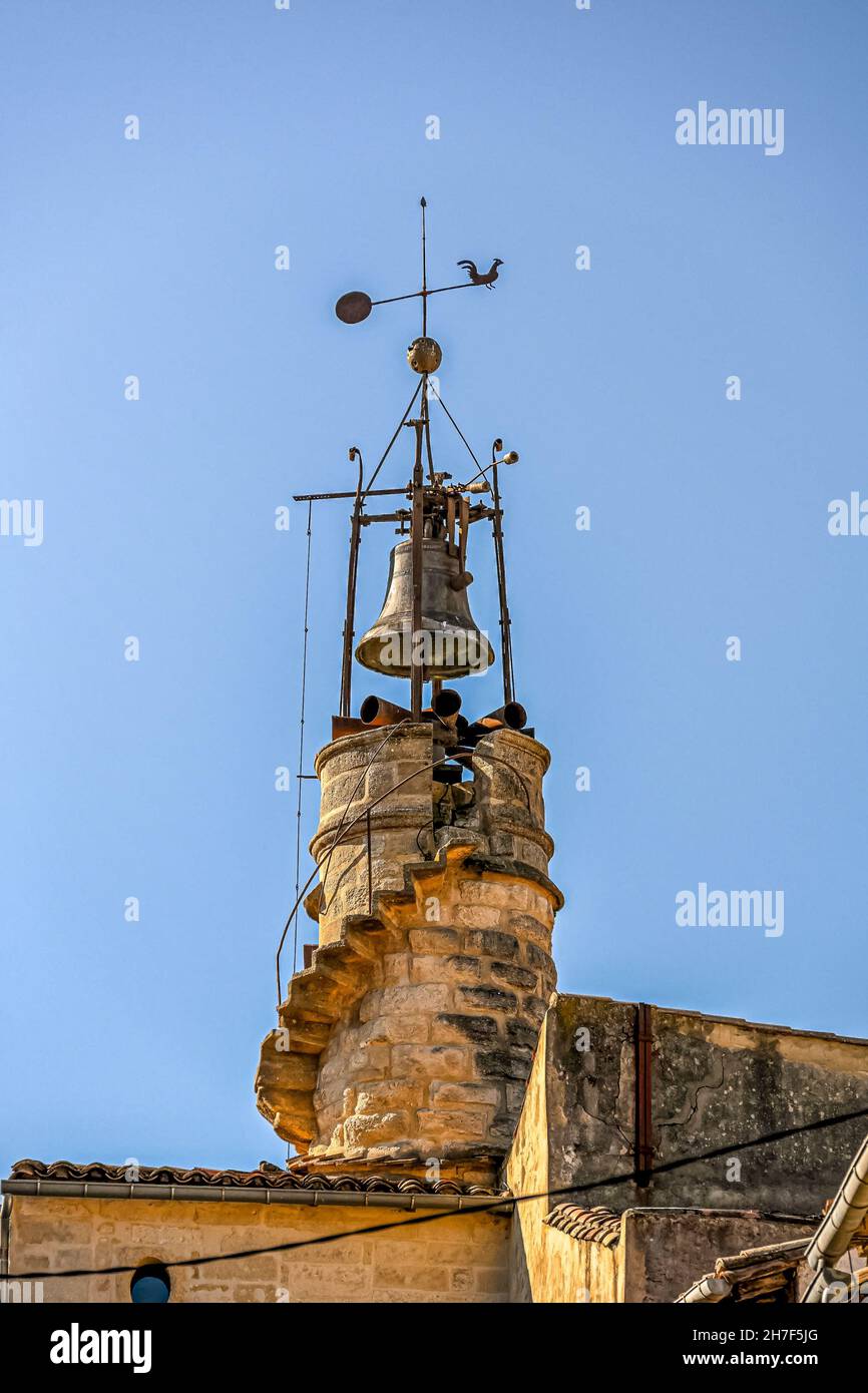 Belfry and bell in Sommières in Occitanie, France Stock Photo