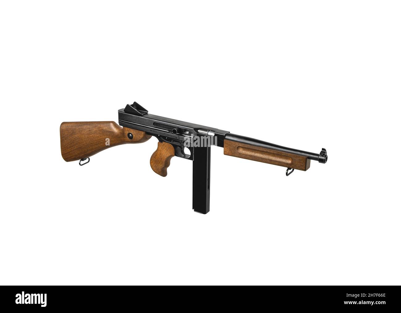 Vintage submachine gun Tommy Gun. Weapons of the army and mafia