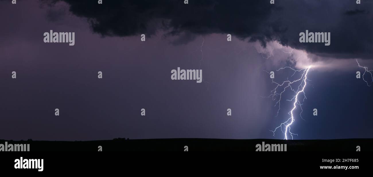 Night sky lightning storm weather background Stock Photo