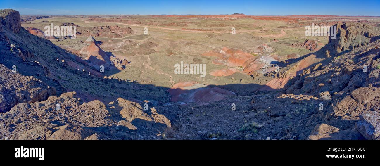 View of a valley below the overlook of Pintado Point in Petrified Forest National Park Arizona. Stock Photo