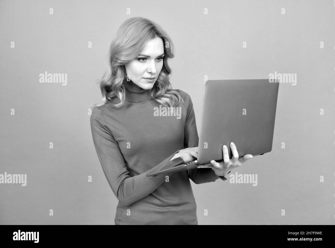 Cyber Monday starts now. Woman shop using laptop computer. Online shopping. Beyond online marketing Stock Photo