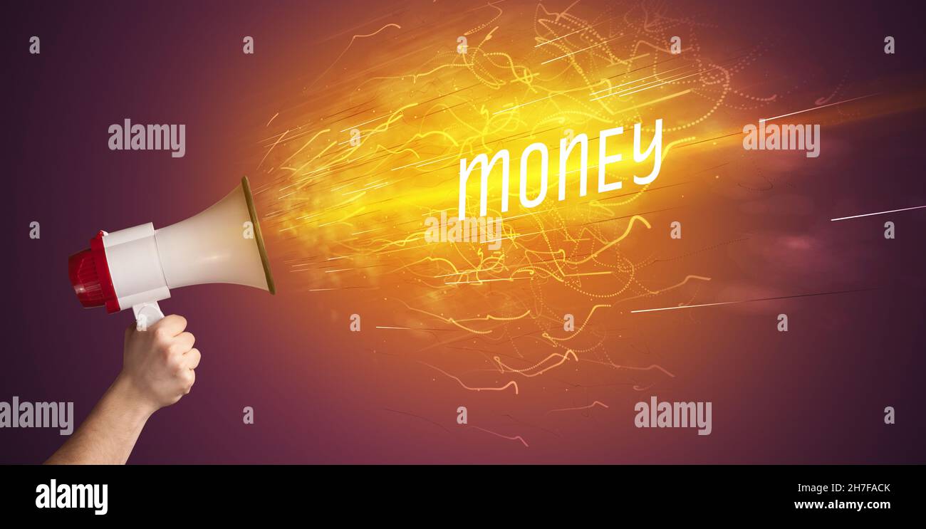 Young girld shouting in megaphone Stock Photo - Alamy