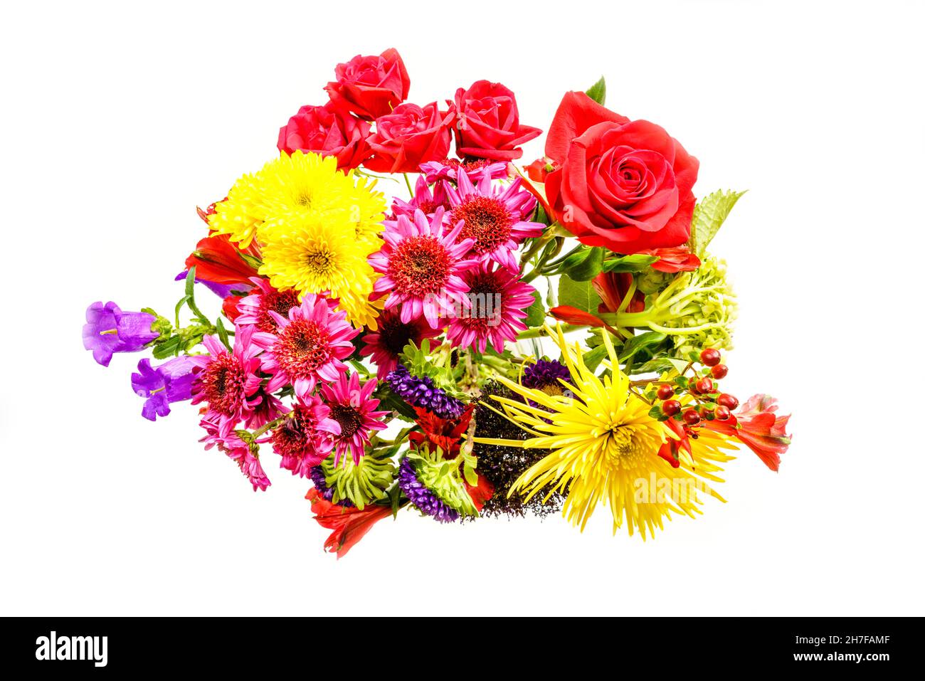 Top view of a beautiful spring flower bouquet isolated on white background Stock Photo