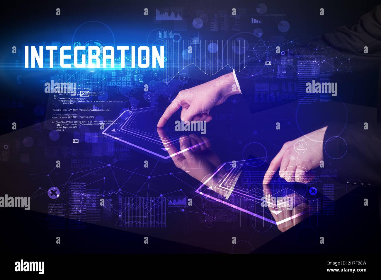 Hand touching digital table concept Stock Photo